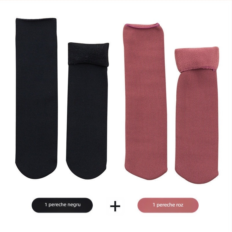 Șosete de zăpadă pentru femei, șosete groase din lână, căptușite cu fleece, până la jumătatea gambei, calde, Terry, toamna și iarna, șosete de podea de culoare uni, pentru somn
