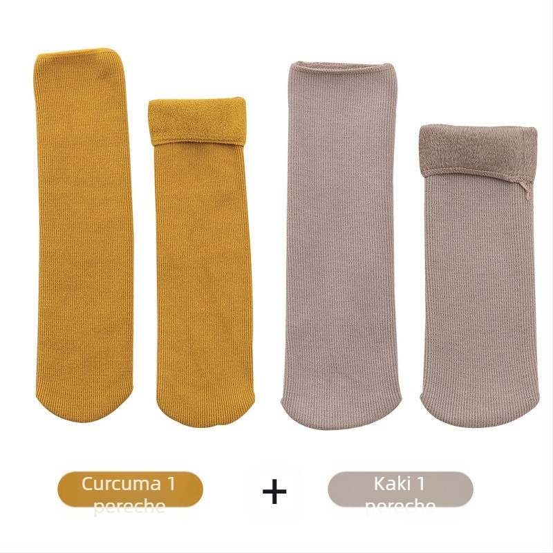 Șosete de zăpadă pentru femei, șosete groase din lână, căptușite cu fleece, până la jumătatea gambei, calde, Terry, toamna și iarna, șosete de podea de culoare uni, pentru somn