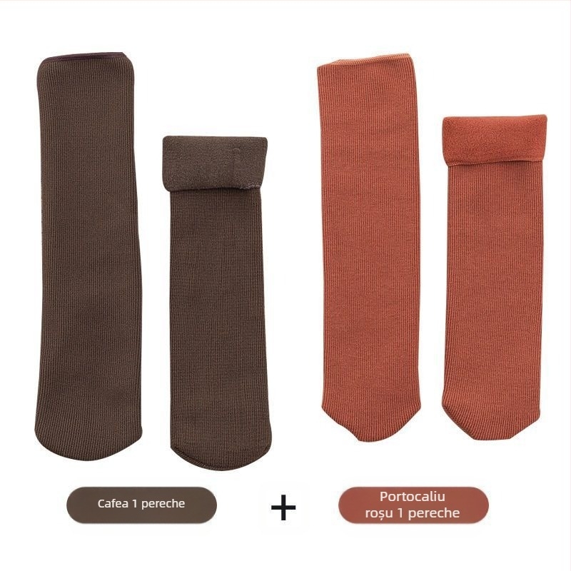 Șosete de zăpadă pentru femei, șosete groase din lână, căptușite cu fleece, până la jumătatea gambei, calde, Terry, toamna și iarna, șosete de podea de culoare uni, pentru somn