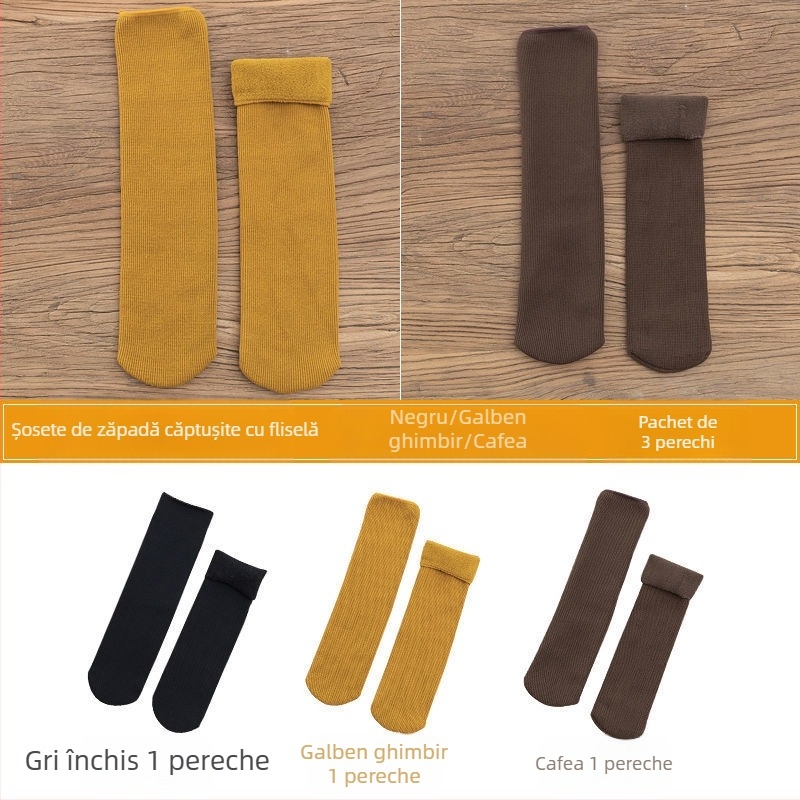 Șosete de zăpadă pentru femei, șosete groase din lână, căptușite cu fleece, până la jumătatea gambei, calde, Terry, toamna și iarna, șosete de podea de culoare uni, pentru somn