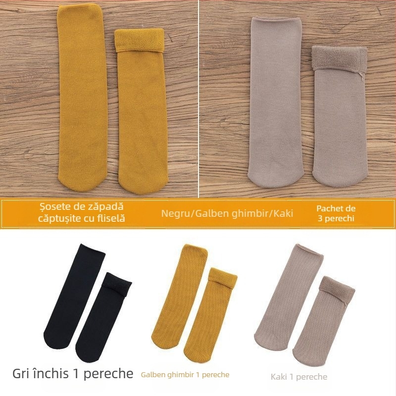Șosete de zăpadă pentru femei, șosete groase din lână, căptușite cu fleece, până la jumătatea gambei, calde, Terry, toamna și iarna, șosete de podea de culoare uni, pentru somn