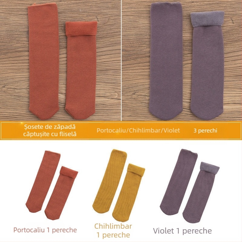 Șosete de zăpadă pentru femei, șosete groase din lână, căptușite cu fleece, până la jumătatea gambei, calde, Terry, toamna și iarna, șosete de podea de culoare uni, pentru somn