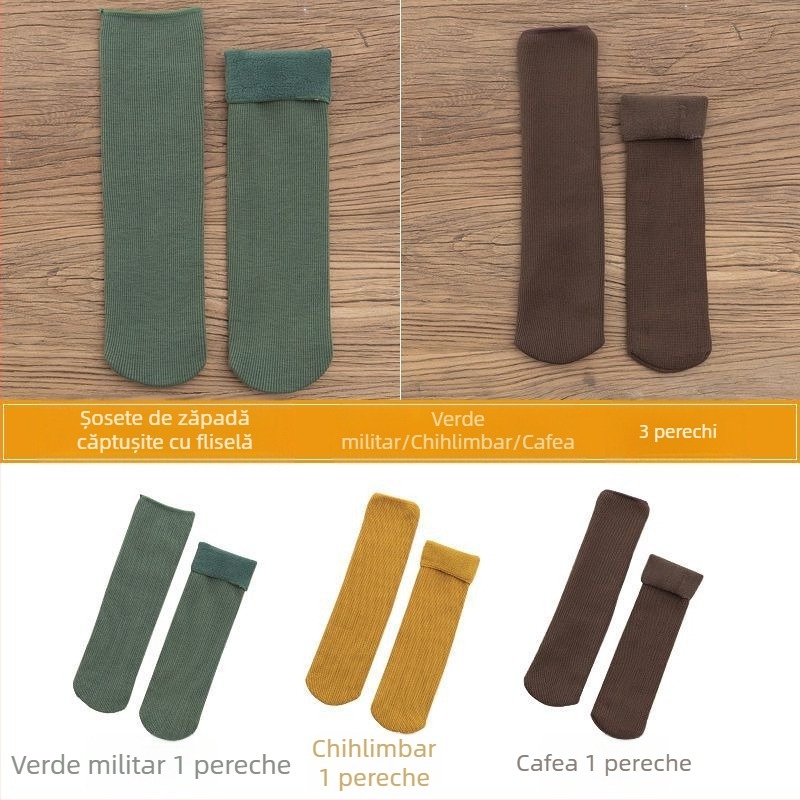 Șosete de zăpadă pentru femei, șosete groase din lână, căptușite cu fleece, până la jumătatea gambei, calde, Terry, toamna și iarna, șosete de podea de culoare uni, pentru somn