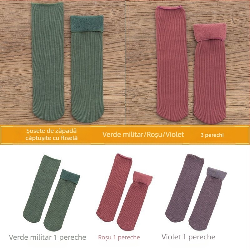 Șosete de zăpadă pentru femei, șosete groase din lână, căptușite cu fleece, până la jumătatea gambei, calde, Terry, toamna și iarna, șosete de podea de culoare uni, pentru somn