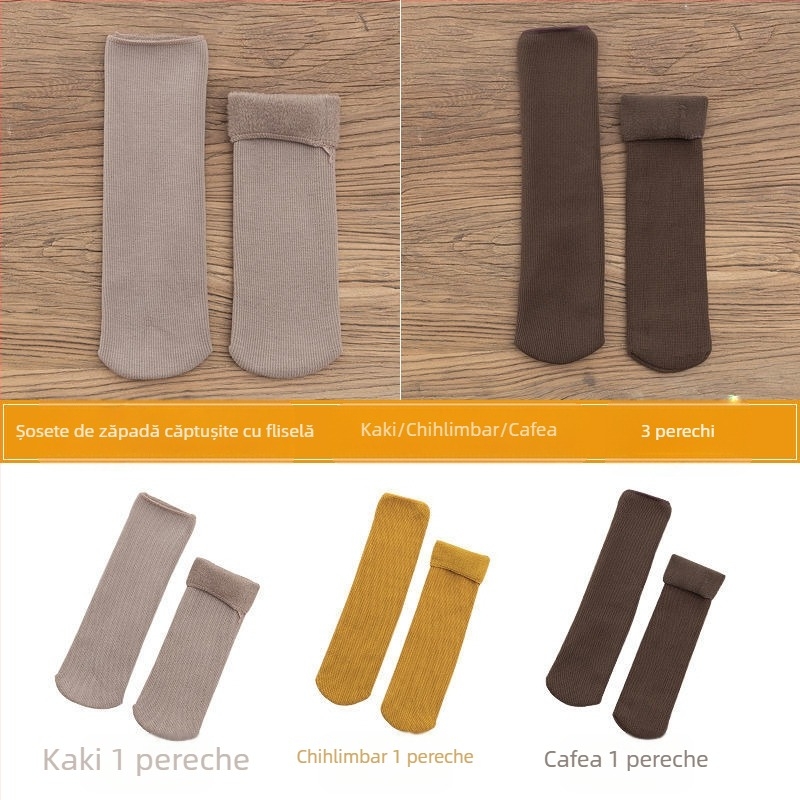 Șosete de zăpadă pentru femei, șosete groase din lână, căptușite cu fleece, până la jumătatea gambei, calde, Terry, toamna și iarna, șosete de podea de culoare uni, pentru somn