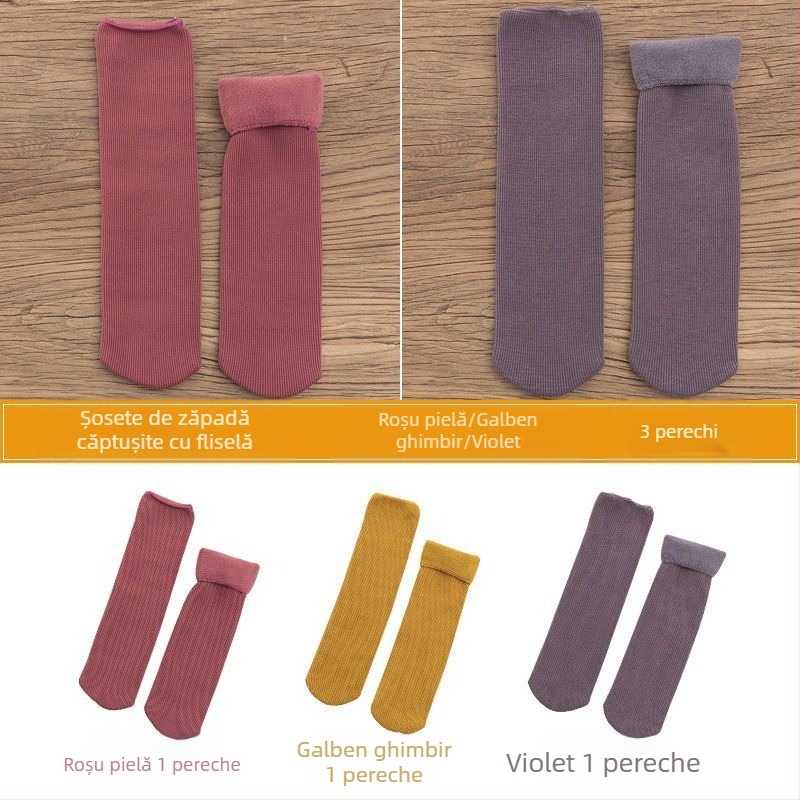 Șosete de zăpadă pentru femei, șosete groase din lână, căptușite cu fleece, până la jumătatea gambei, calde, Terry, toamna și iarna, șosete de podea de culoare uni, pentru somn