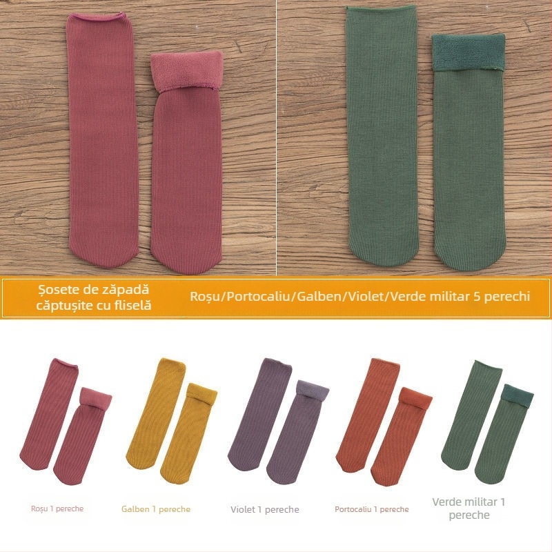 Șosete de zăpadă pentru femei, șosete groase din lână, căptușite cu fleece, până la jumătatea gambei, calde, Terry, toamna și iarna, șosete de podea de culoare uni, pentru somn