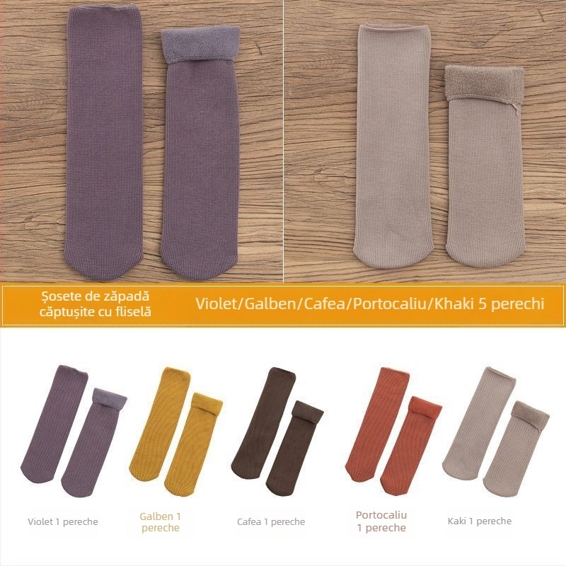 Șosete de zăpadă pentru femei, șosete groase din lână, căptușite cu fleece, până la jumătatea gambei, calde, Terry, toamna și iarna, șosete de podea de culoare uni, pentru somn