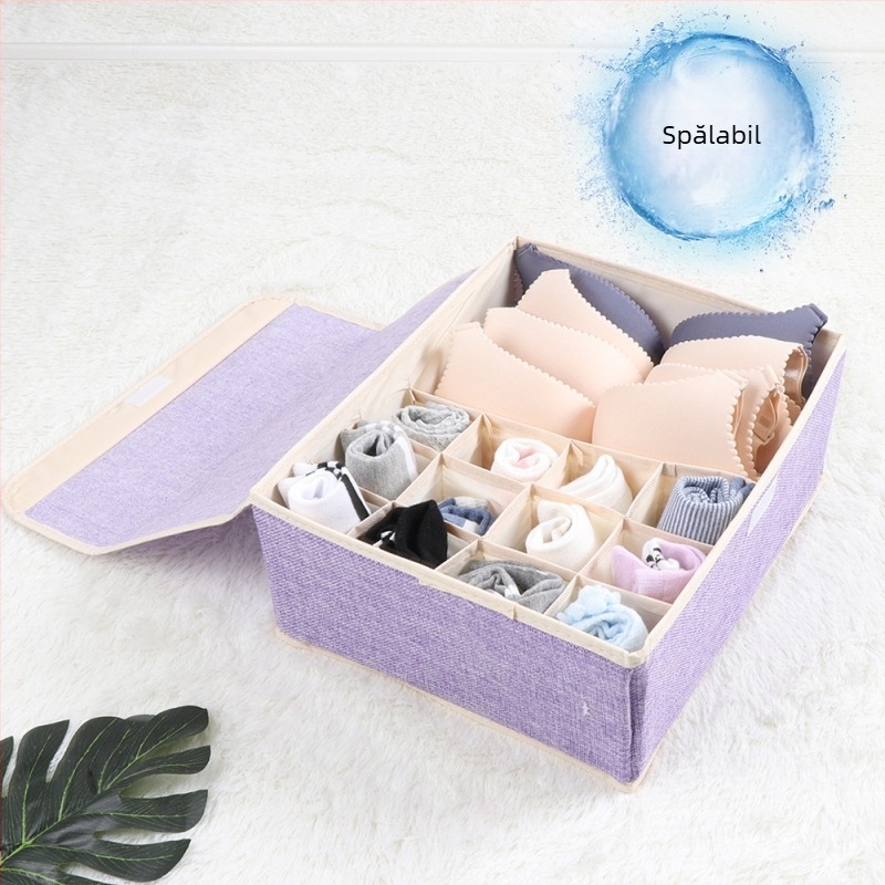 Cutie nouă de depozitare a lenjeriei intime din bumbac și in, pliabilă, cu grilă multiplă, pentru organizarea sutienelor, acoperită cu lenjerie intimă, cutie de praf pentru șosete