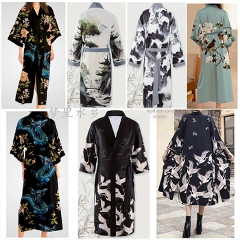 Noua colecție de cardigan cu imprimeu de cerneală tipărită cu peisaje transfrontaliere pentru bărbați și femei, curea pentru pijamale