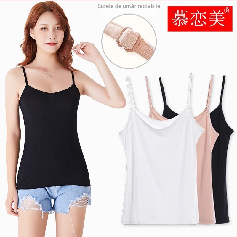 Vestă de vară cu curea de umăr reglabilă, din modal, pentru femei, stil coreean, slim fit, de dimensiuni mari, camisol, cu bază interioară, all-match