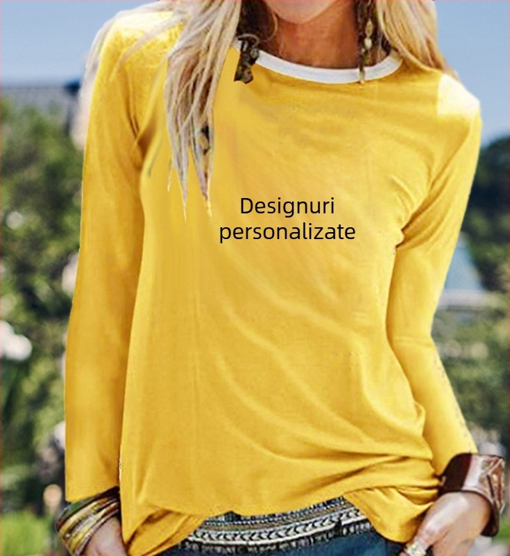 Tricou pulover lejer cu guler rotund, imprimat, de primăvară și toamnă 2021, cu design OEM, alb, cu mânecă lungă, en-gros