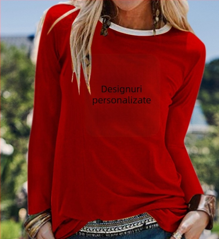 Tricou pulover lejer cu guler rotund, imprimat, de primăvară și toamnă 2021, cu design OEM, alb, cu mânecă lungă, en-gros