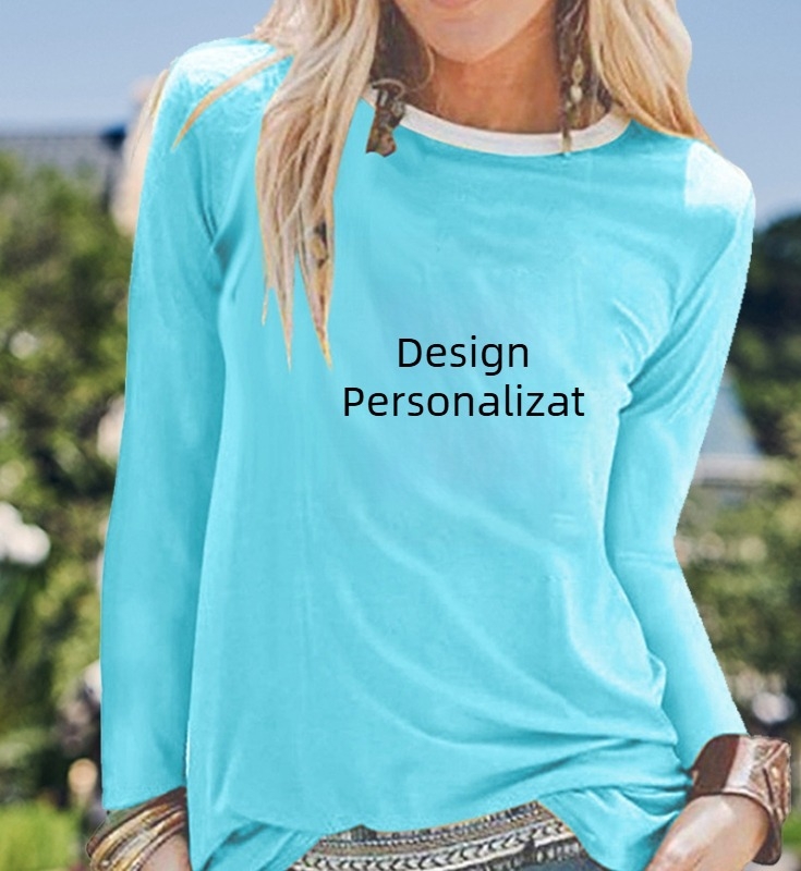 Tricou pulover lejer cu guler rotund, imprimat, de primăvară și toamnă 2021, cu design OEM, alb, cu mânecă lungă, en-gros