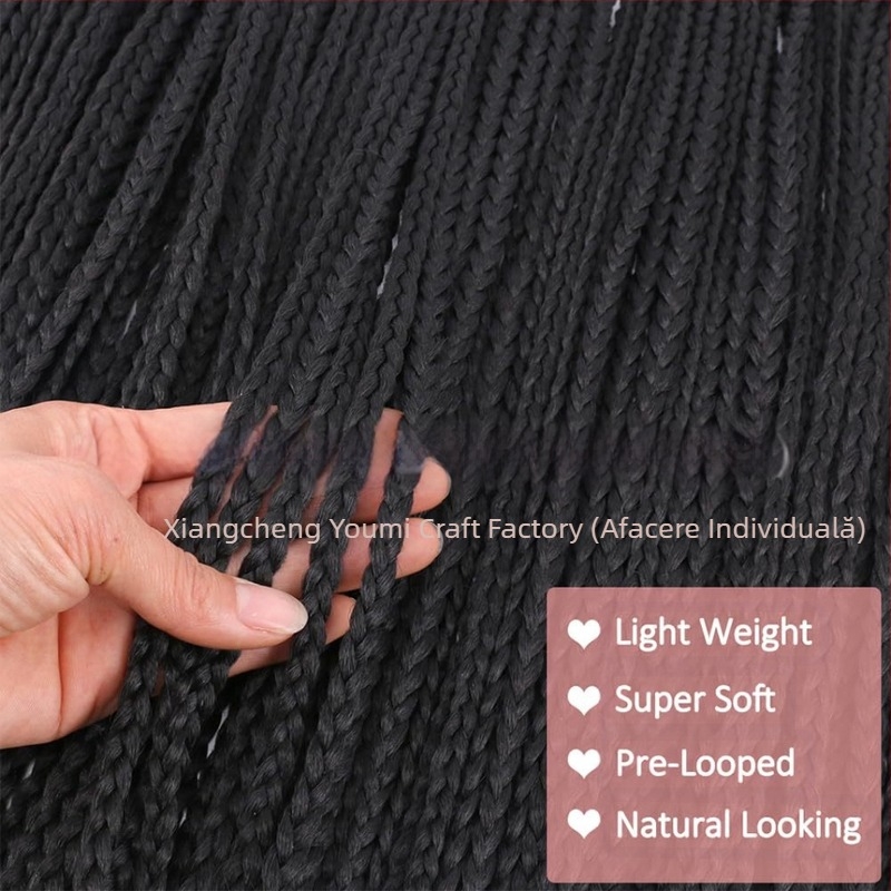 Perucă Xuchang pentru femei, păr croșetat, împletituri cu trei fire, împletituri de cutie, păr croșetat sintetic