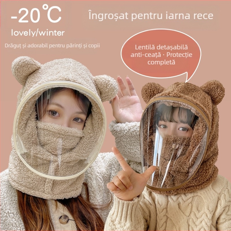 Căciulă pentru copii, căciulă rezistentă la vânt, eșarfă de iarnă, căciulă integrată cu viziere, protecție completă a feței, căciulă tip ursuleț de ciclism, rezistentă la vânt și caldă