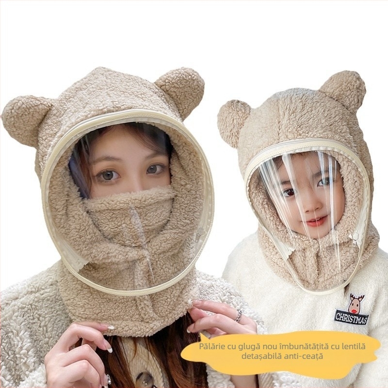Căciulă pentru copii, căciulă rezistentă la vânt, eșarfă de iarnă, căciulă integrată cu viziere, protecție completă a feței, căciulă tip ursuleț de ciclism, rezistentă la vânt și caldă