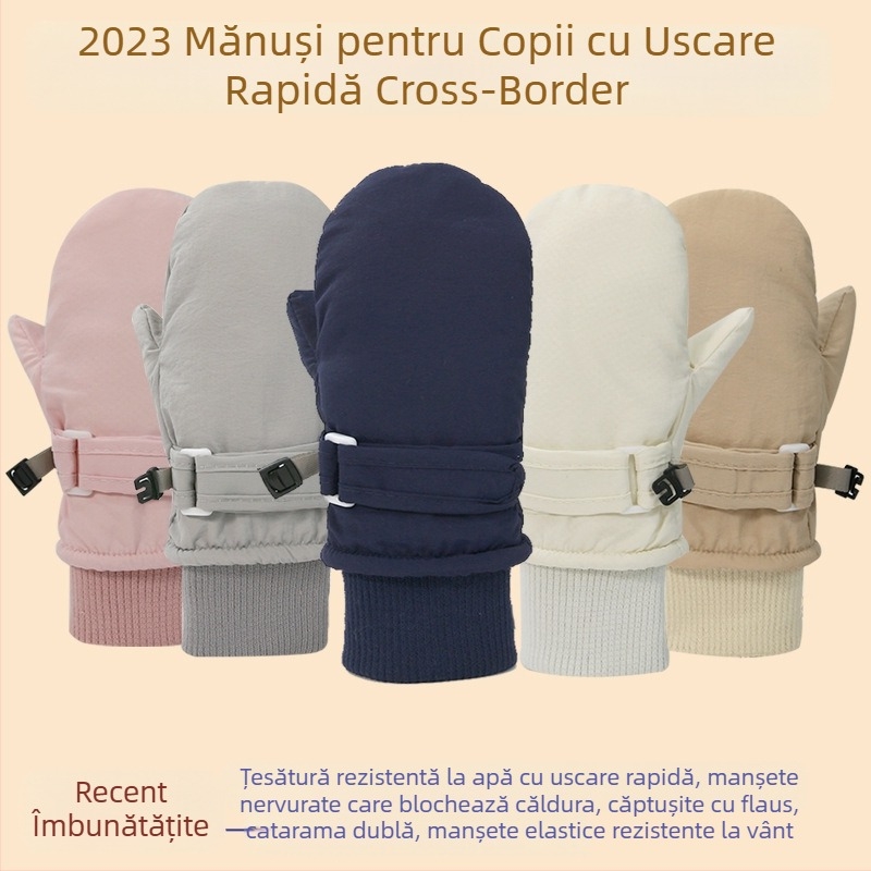 Mănuși transfrontaliere noi pentru copii, cu uscare rapidă, mănuși de schi calde și impermeabile, căptușite cu fleece, cu fir gros