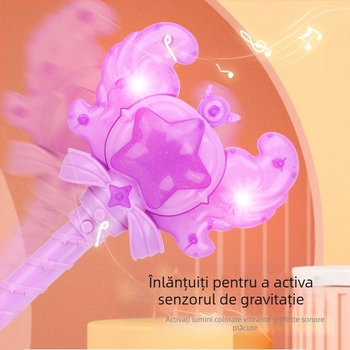 Baghetă magică transfrontalieră nouă, mică prințesă de gheață, sunet magic și inducție luminoasă, zână, fată, stick luminos, jucărie pentru copii, transformare