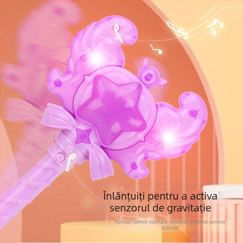 Baghetă magică transfrontalieră nouă, mică prințesă de gheață, sunet magic și inducție luminoasă, zână, fată, stick luminos, jucărie pentru copii, transformare