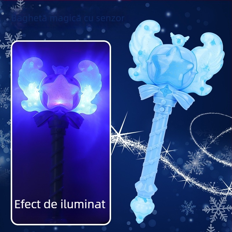 Baghetă magică transfrontalieră nouă, mică prințesă de gheață, sunet magic și inducție luminoasă, zână, fată, stick luminos, jucărie pentru copii, transformare