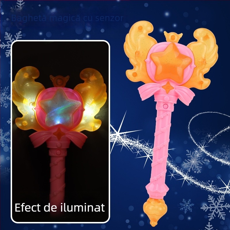 Baghetă magică transfrontalieră nouă, mică prințesă de gheață, sunet magic și inducție luminoasă, zână, fată, stick luminos, jucărie pentru copii, transformare