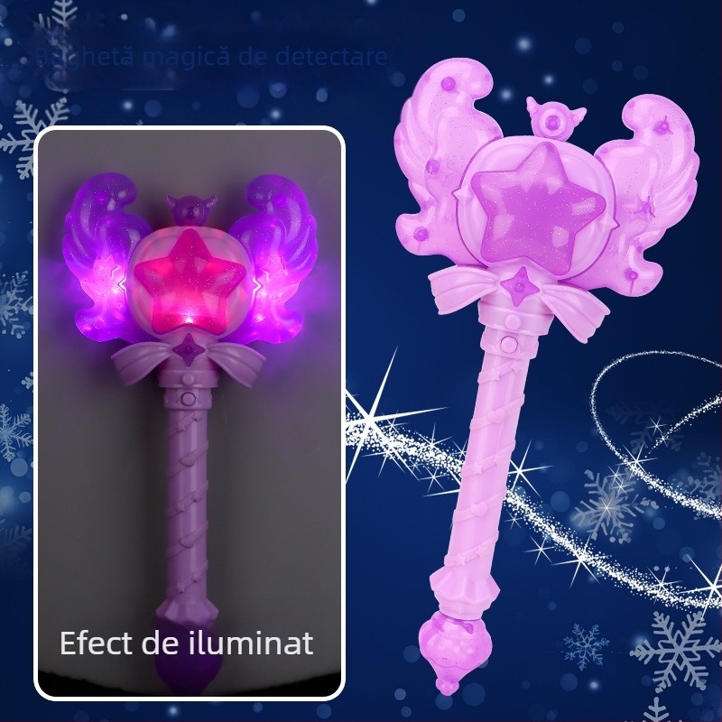 Baghetă magică transfrontalieră nouă, mică prințesă de gheață, sunet magic și inducție luminoasă, zână, fată, stick luminos, jucărie pentru copii, transformare