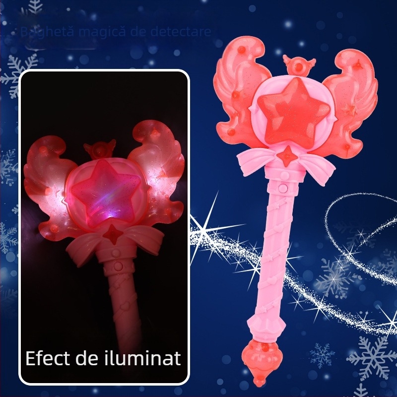Baghetă magică transfrontalieră nouă, mică prințesă de gheață, sunet magic și inducție luminoasă, zână, fată, stick luminos, jucărie pentru copii, transformare