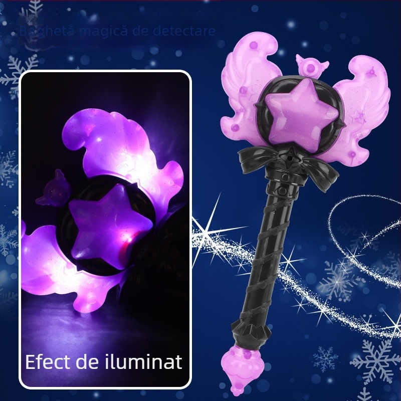 Baghetă magică transfrontalieră nouă, mică prințesă de gheață, sunet magic și inducție luminoasă, zână, fată, stick luminos, jucărie pentru copii, transformare