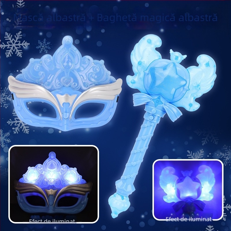 Baghetă magică transfrontalieră nouă, mică prințesă de gheață, sunet magic și inducție luminoasă, zână, fată, stick luminos, jucărie pentru copii, transformare