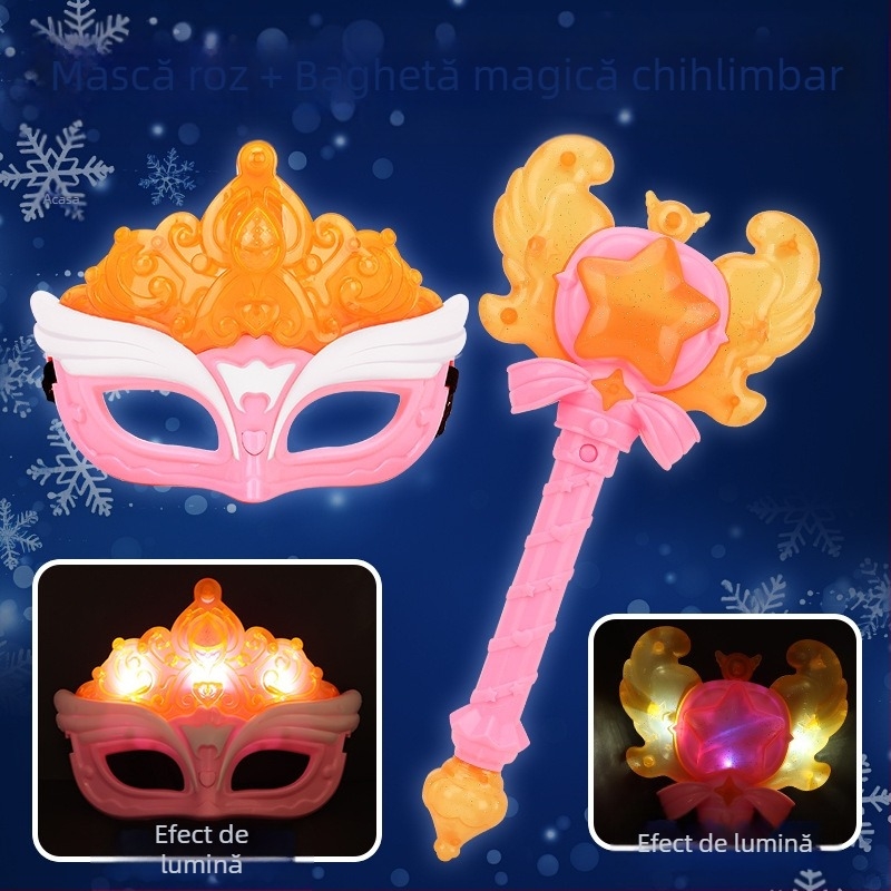 Baghetă magică transfrontalieră nouă, mică prințesă de gheață, sunet magic și inducție luminoasă, zână, fată, stick luminos, jucărie pentru copii, transformare