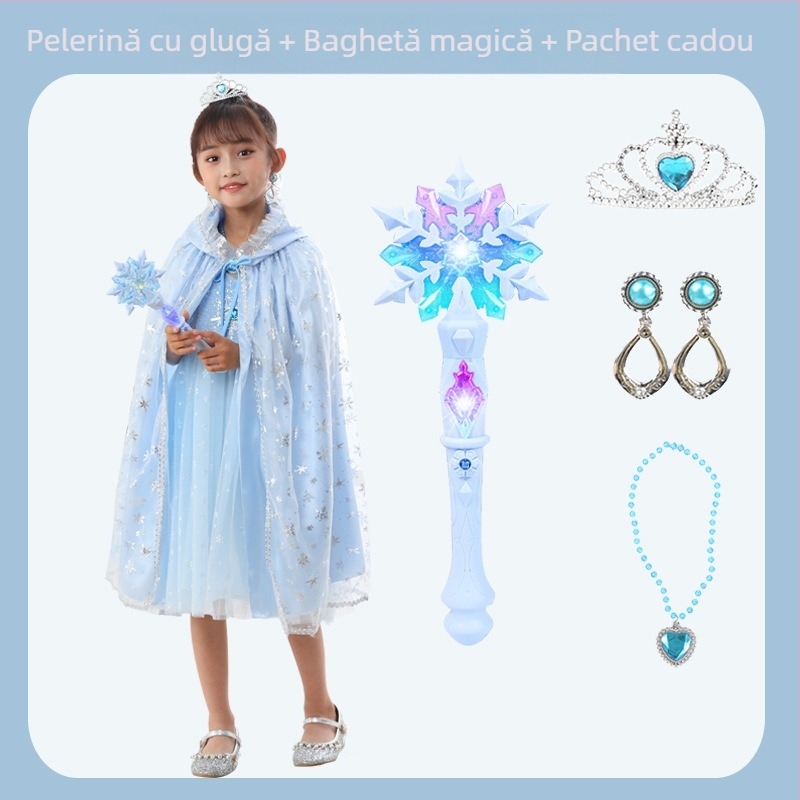 Baghetă magică transfrontalieră nouă, mică prințesă de gheață, sunet magic și inducție luminoasă, zână, fată, stick luminos, jucărie pentru copii, transformare