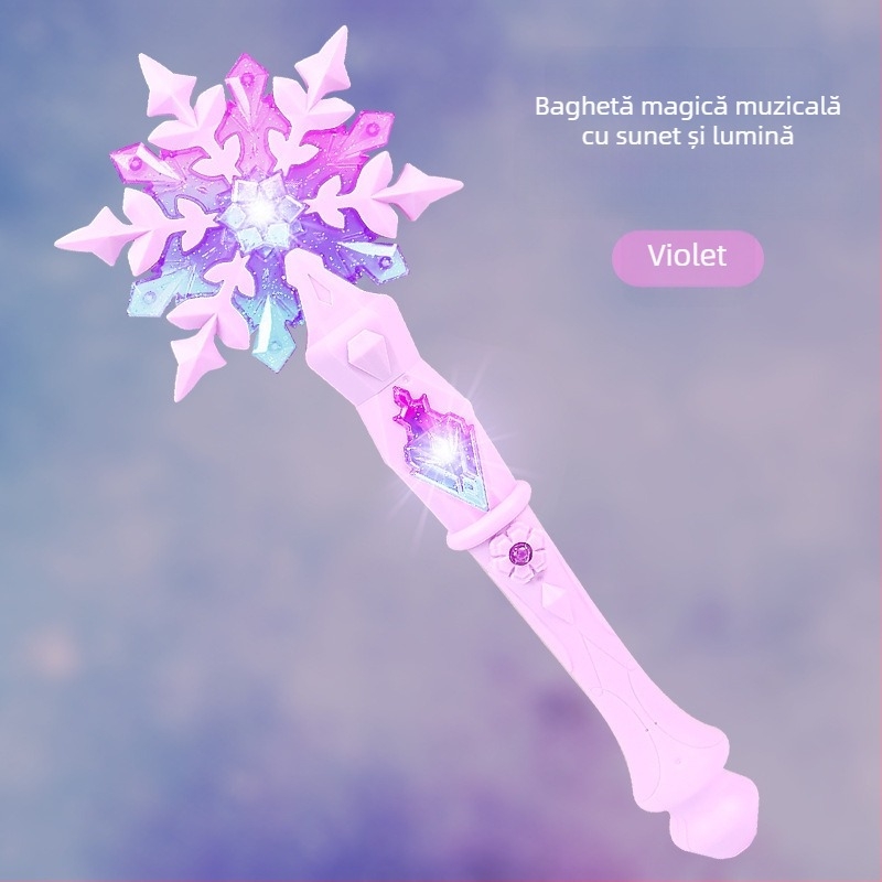 Baghetă magică transfrontalieră nouă, mică prințesă de gheață, sunet magic și inducție luminoasă, zână, fată, stick luminos, jucărie pentru copii, transformare