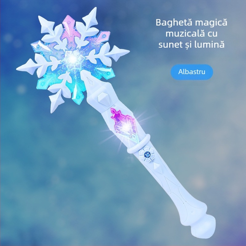 Baghetă magică transfrontalieră nouă, mică prințesă de gheață, sunet magic și inducție luminoasă, zână, fată, stick luminos, jucărie pentru copii, transformare