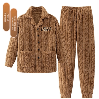 Pijamale de toamnă și de iarnă 2024, haine de casă pentru bărbați, fleece coral, căptușit cu fleece, îngroșat, costum pentru bărbați, flanel cald și confortabil