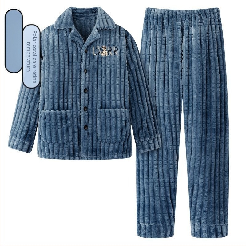 Pijamale de toamnă și de iarnă 2024, haine de casă pentru bărbați, fleece coral, căptușit cu fleece, îngroșat, costum pentru bărbați, flanel cald și confortabil