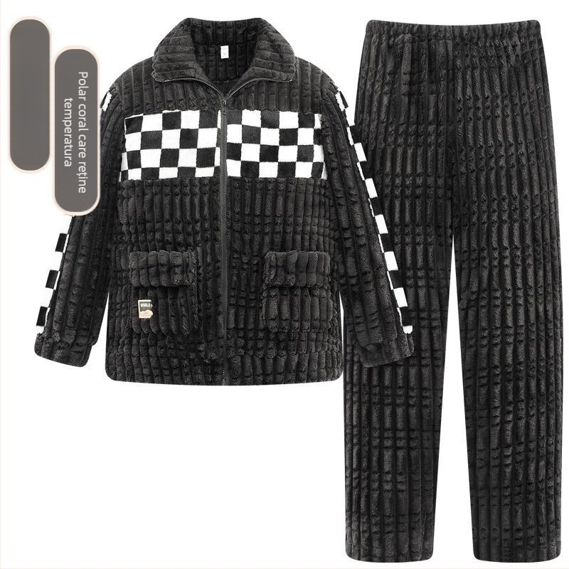 Pijamale de toamnă și de iarnă 2024, haine de casă pentru bărbați, fleece coral, căptușit cu fleece, îngroșat, costum pentru bărbați, flanel cald și confortabil