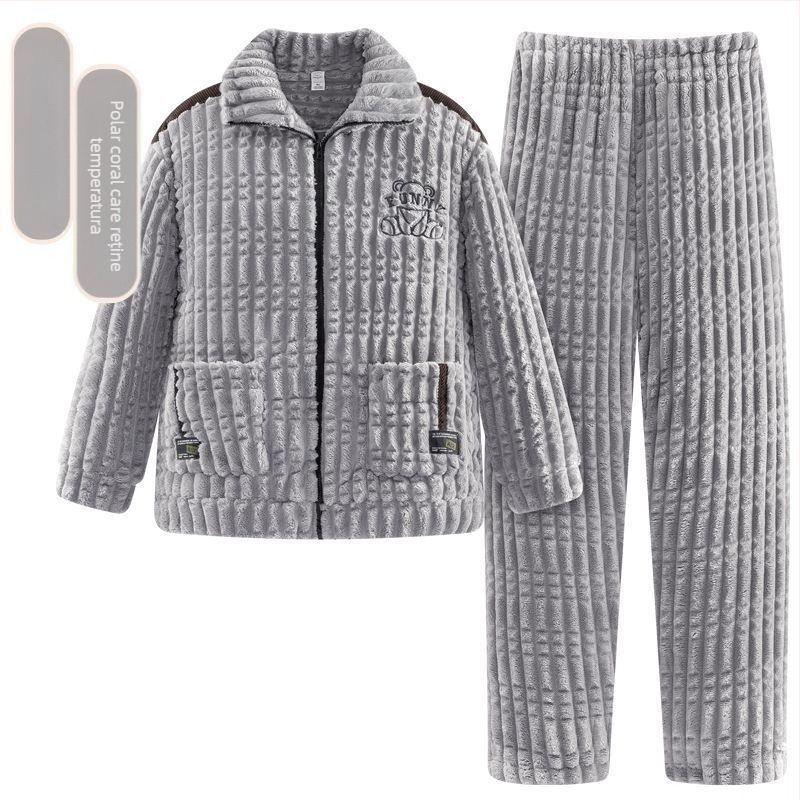 Pijamale de toamnă și de iarnă 2024, haine de casă pentru bărbați, fleece coral, căptușit cu fleece, îngroșat, costum pentru bărbați, flanel cald și confortabil