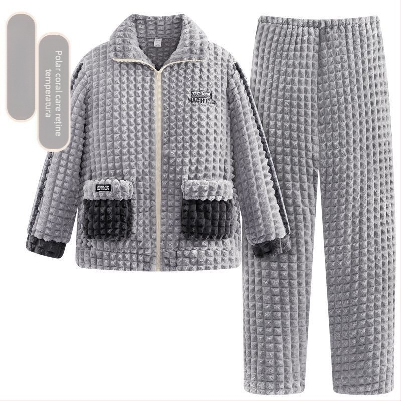 Pijamale de toamnă și de iarnă 2024, haine de casă pentru bărbați, fleece coral, căptușit cu fleece, îngroșat, costum pentru bărbați, flanel cald și confortabil