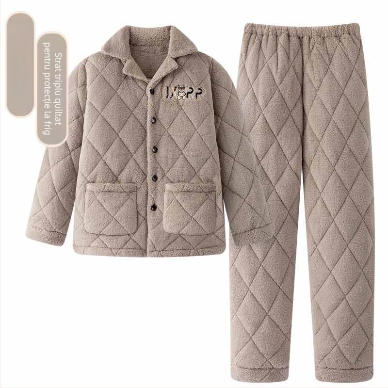 Pijamale de toamnă și de iarnă 2024, haine de casă pentru bărbați, fleece coral, căptușit cu fleece, îngroșat, costum pentru bărbați, flanel cald și confortabil