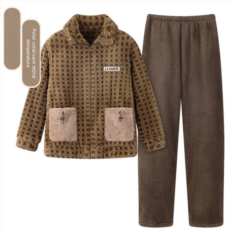Pijamale de toamnă și de iarnă 2024, haine de casă pentru bărbați, fleece coral, căptușit cu fleece, îngroșat, costum pentru bărbați, flanel cald și confortabil