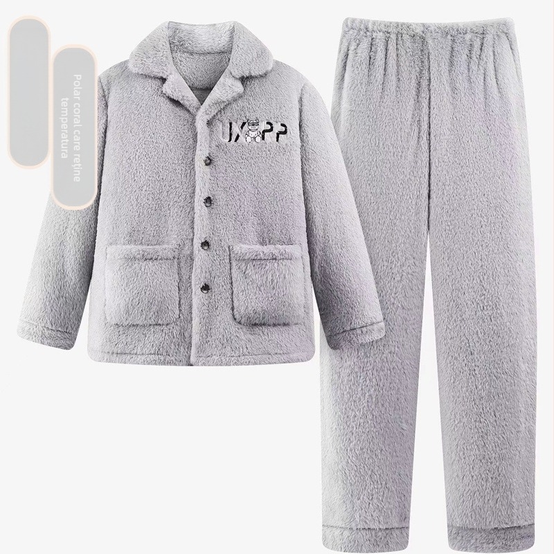 Pijamale de toamnă și de iarnă 2024, haine de casă pentru bărbați, fleece coral, căptușit cu fleece, îngroșat, costum pentru bărbați, flanel cald și confortabil