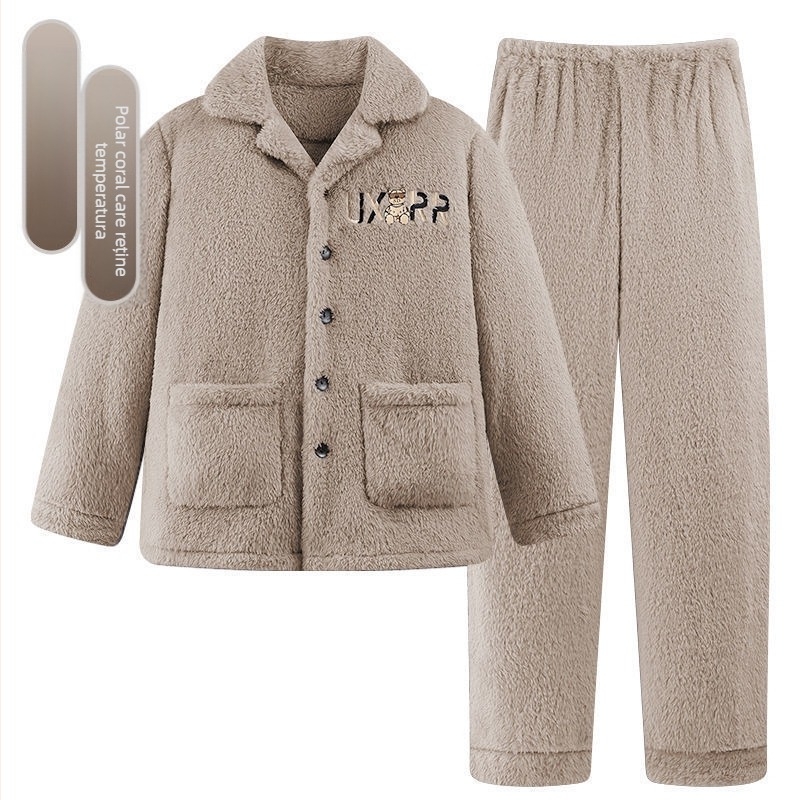 Pijamale de toamnă și de iarnă 2024, haine de casă pentru bărbați, fleece coral, căptușit cu fleece, îngroșat, costum pentru bărbați, flanel cald și confortabil