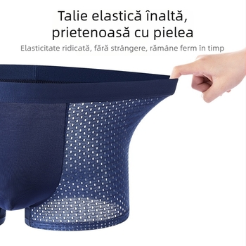 Boxeri pentru bărbați, vară, din mătase de gheață cu plasă respirabilă, talie medie, culoare solidă, viscoză