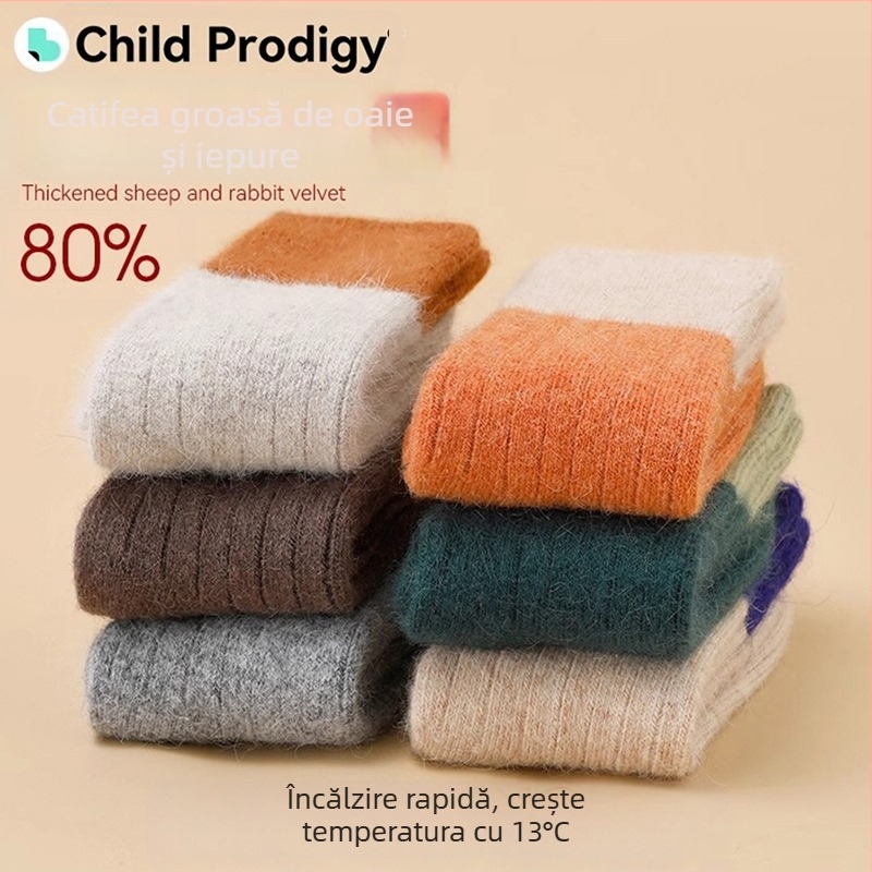 Șosete de cașmir pentru copii, șosete de iarnă îngroșate și calde pentru băieți și fete, șosete cu blană de iepure căptușite cu fleece, șosete pentru copii, șosete de lână pentru bebeluși, toamna și iarna