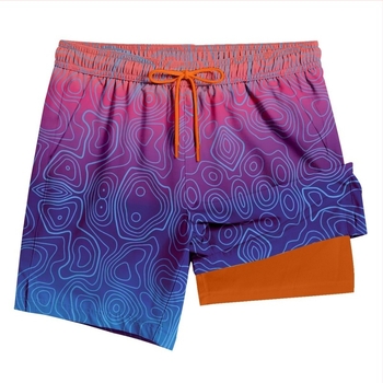 Pantaloni de plajă subțiri cu uscare rapidă pentru bărbați, cu gradient popular transfrontalier, care pot intra în apă, pantaloni scurți de plajă cu strat dublu, patru sferturi