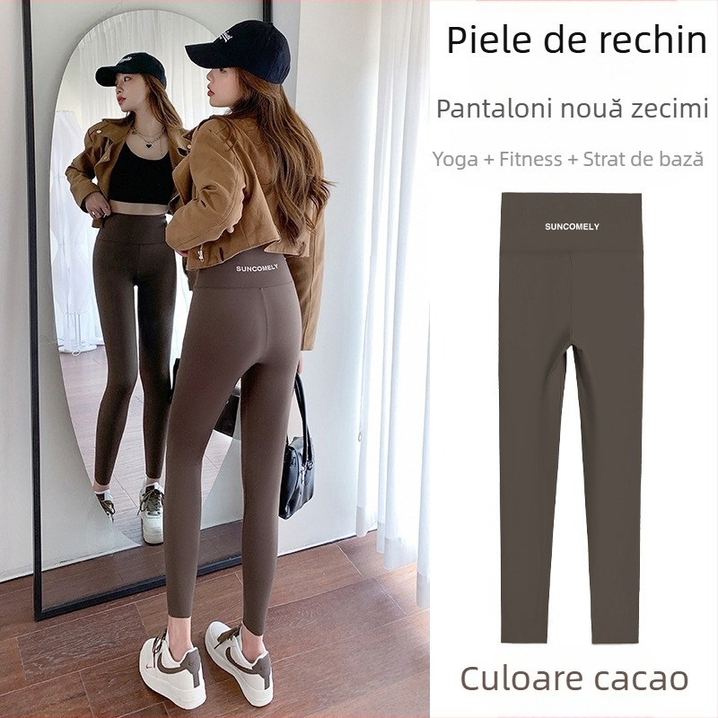 Colanți din piele de rechin din catifea de miel pentru femei, pentru a fi purtați ca îmbrăcăminte exterioară iarna, căptușiți cu fleece și îngroșați, fără a face bule, elastici, cu aspect slăbit, pentru yoga, Barbie