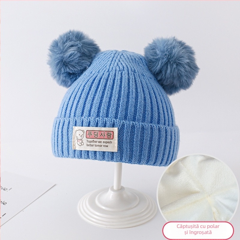 O generație de pălării pentru bebeluși toamna și iarna pentru bărbați și femei, coreene, din lână caldă pentru bebeluși, protecție pentru urechi, tricotate, pălărie pentru nou-născuți