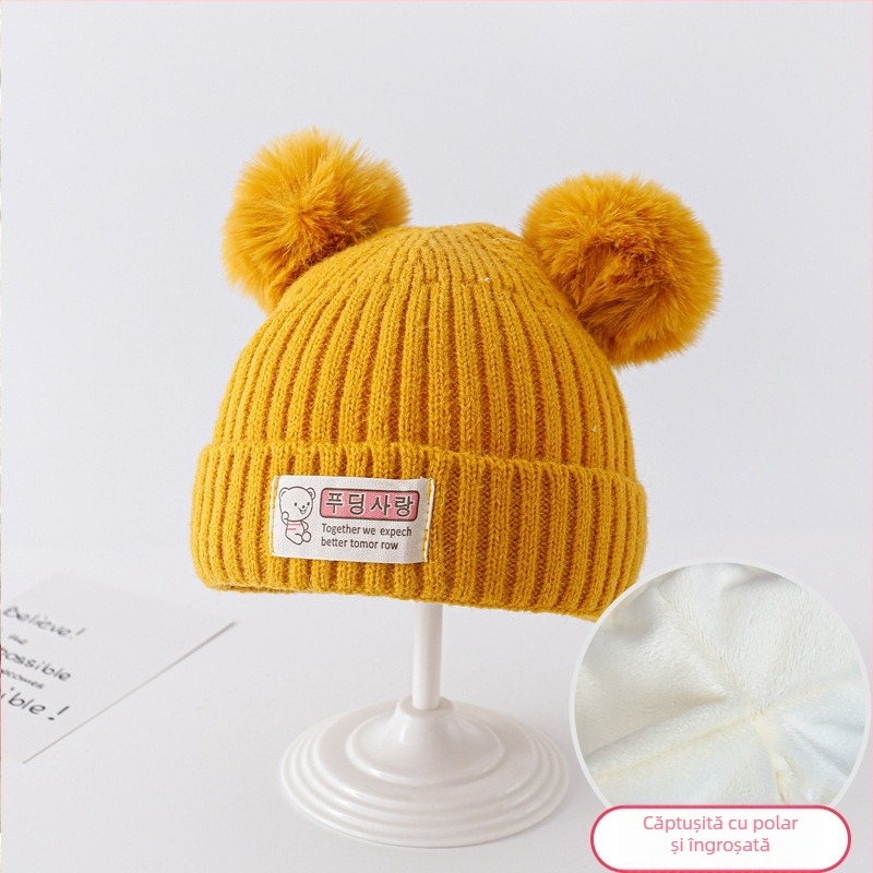 O generație de pălării pentru bebeluși toamna și iarna pentru bărbați și femei, coreene, din lână caldă pentru bebeluși, protecție pentru urechi, tricotate, pălărie pentru nou-născuți