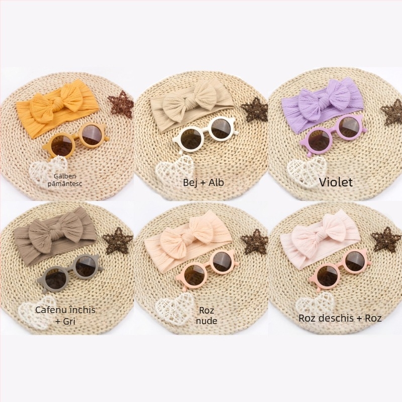 2 buc benzi de păr pentru copii europene și americane noi, cu ochelari, costum pentru bebeluși, Jacquard, glugă largă, nailon, cu arc, benzi de păr pentru bebeluși